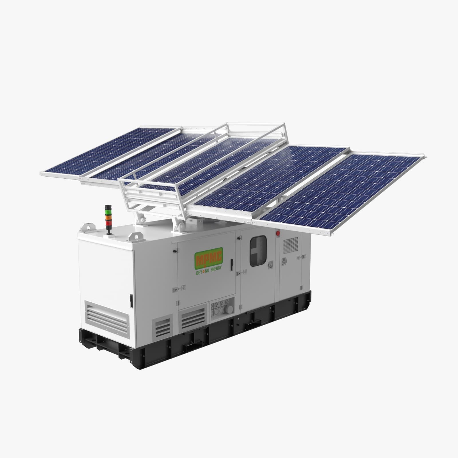 DuurzaPower GSB-30P-60 solar-hybride aggregaat met uitgeklapte zonnepanelen